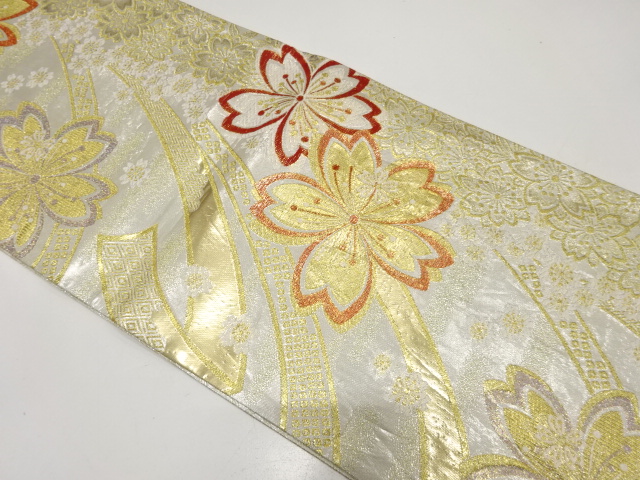 リボンに桜模様織り出し　振袖用袋帯